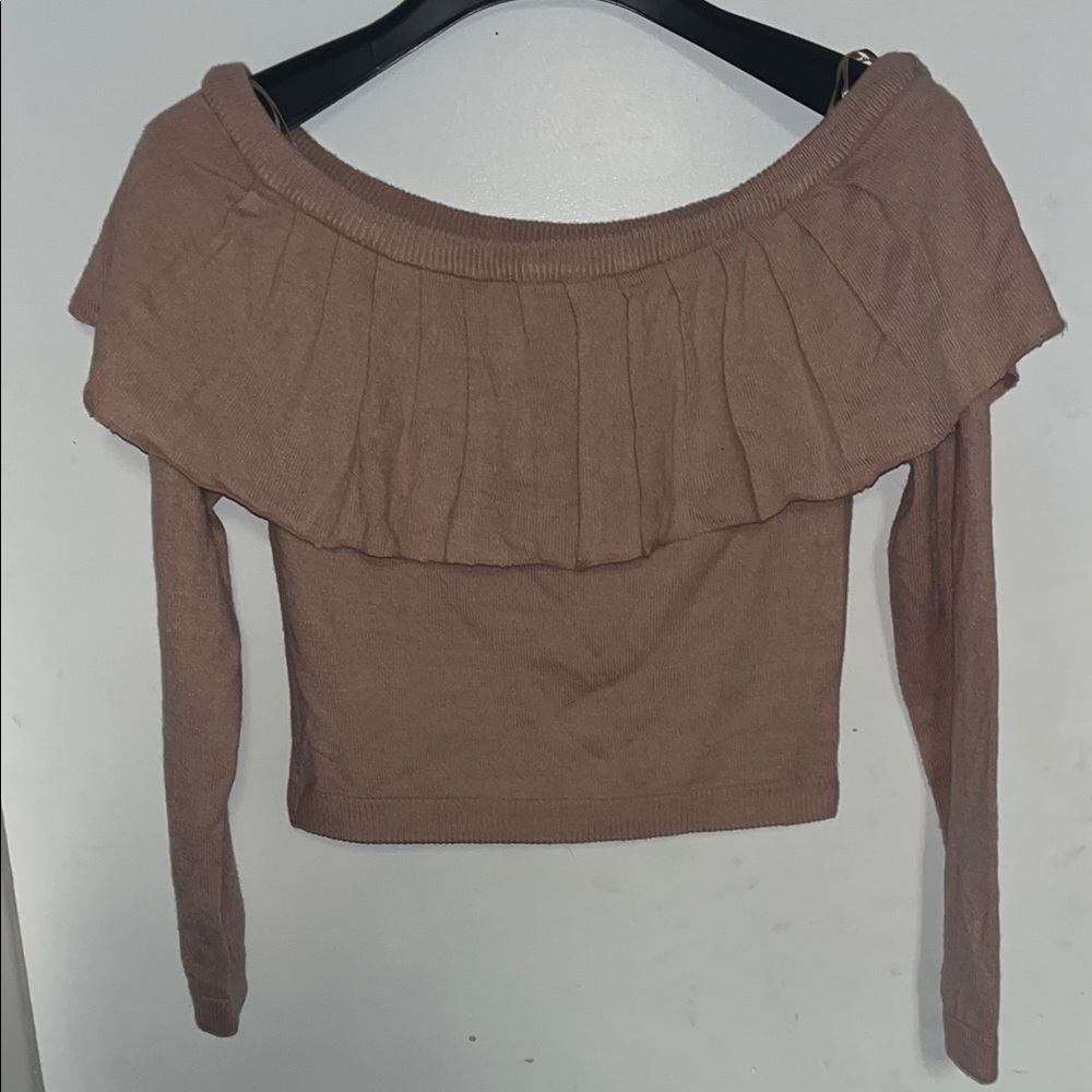 Mauve Off-Shoulder Ruffle Sweater